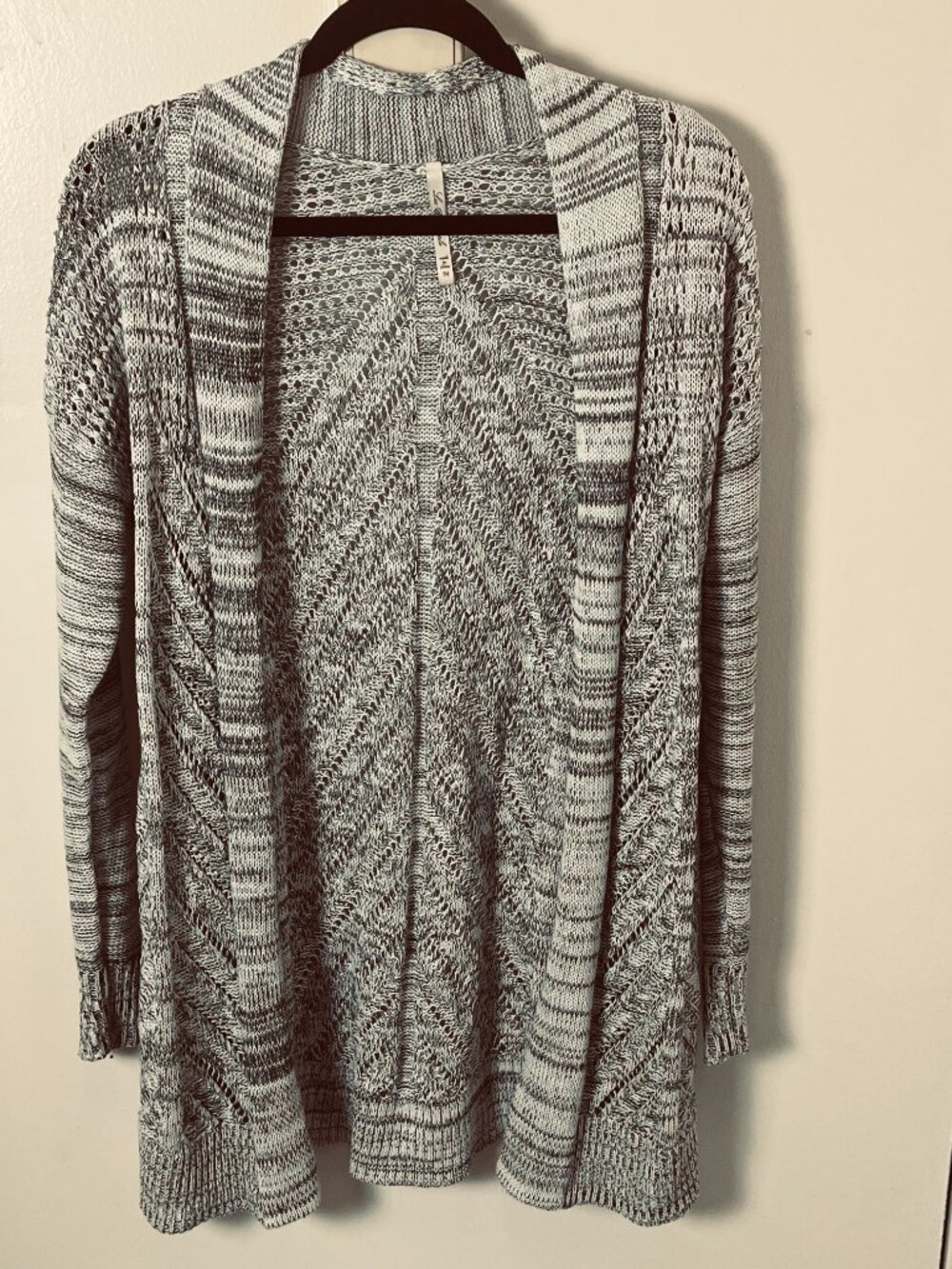 Leo & Nicole Marled Open Front Longline Cardigan M Chevron Knit Sweater